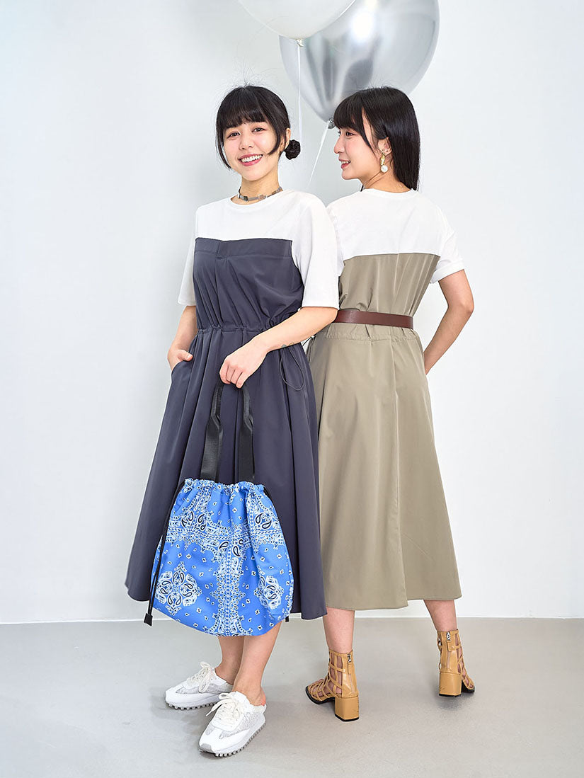 Drawstring Waist Panel Tee Dress (2 Colours)