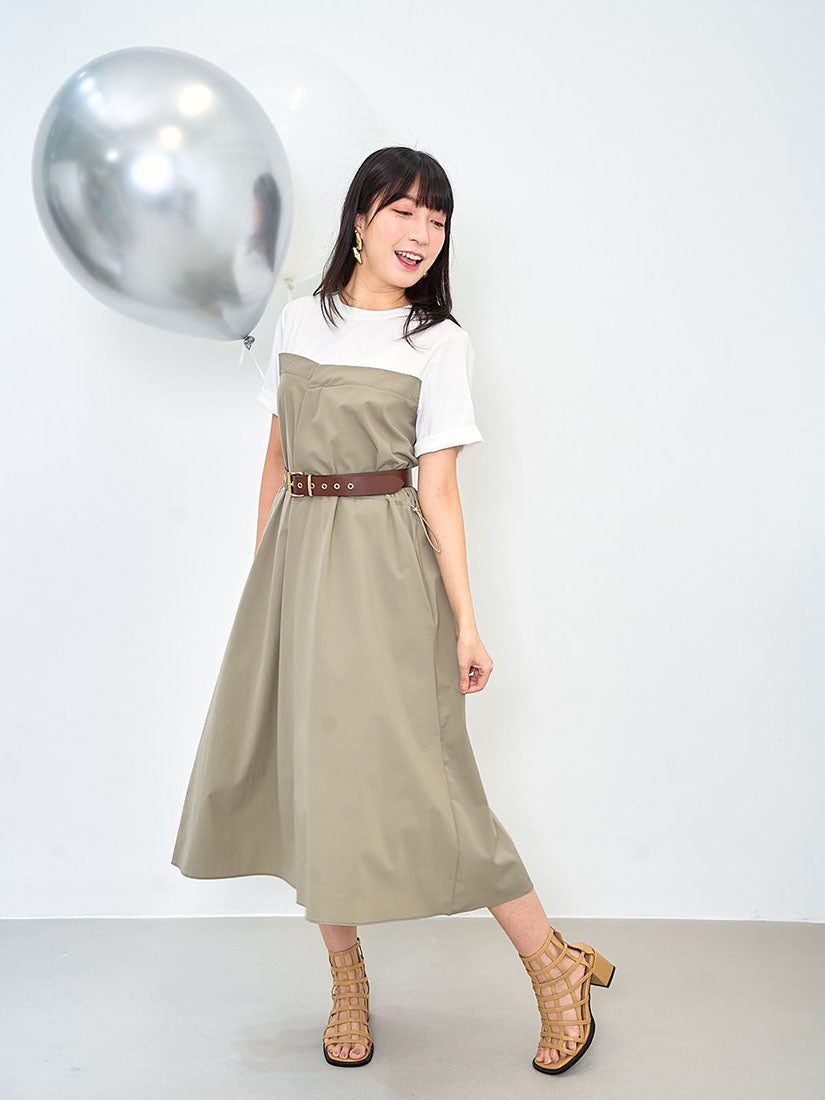 Drawstring Waist Panel Tee Dress (2 Colours)