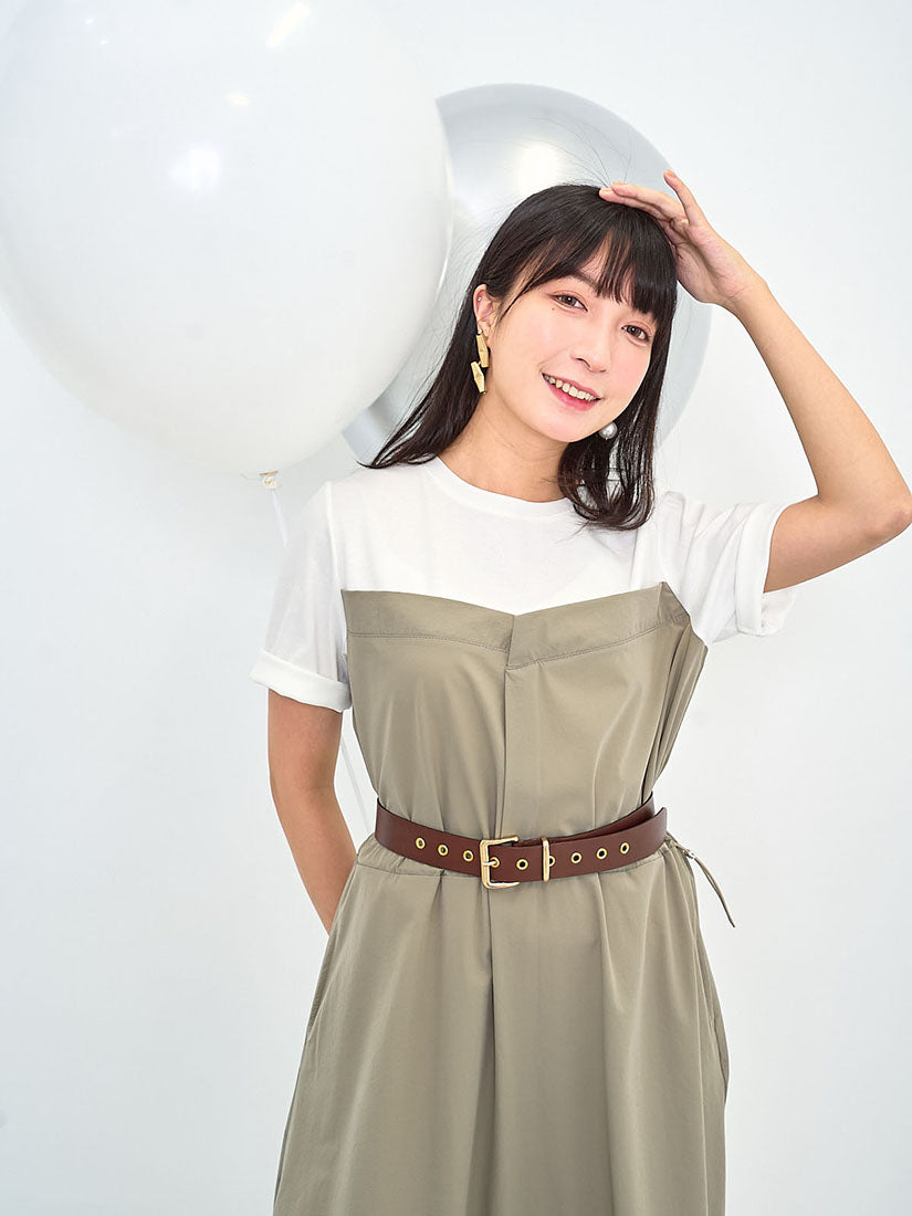 Drawstring Waist Panel Tee Dress (2 Colours)