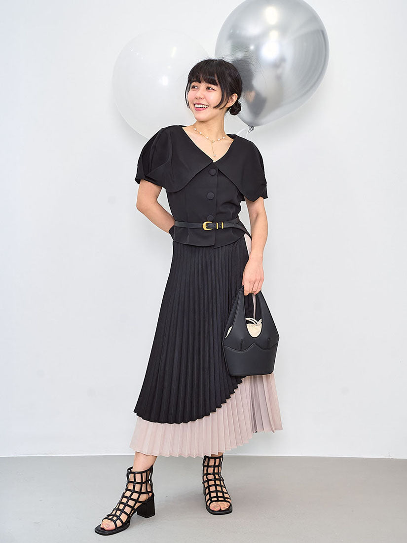 Two Tone Layered Pleated Skirt (2 Colours)