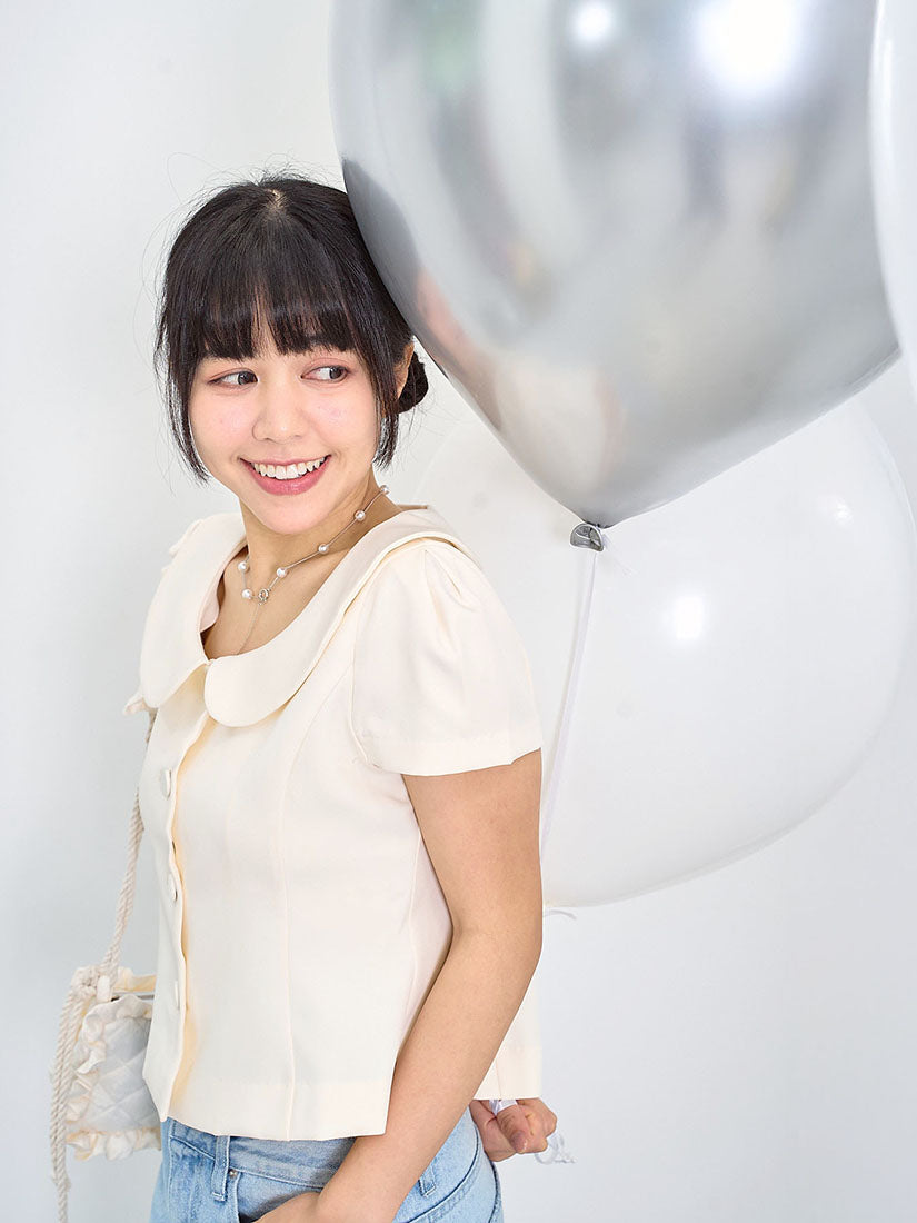 Scoop Round Collar Button Up Top
