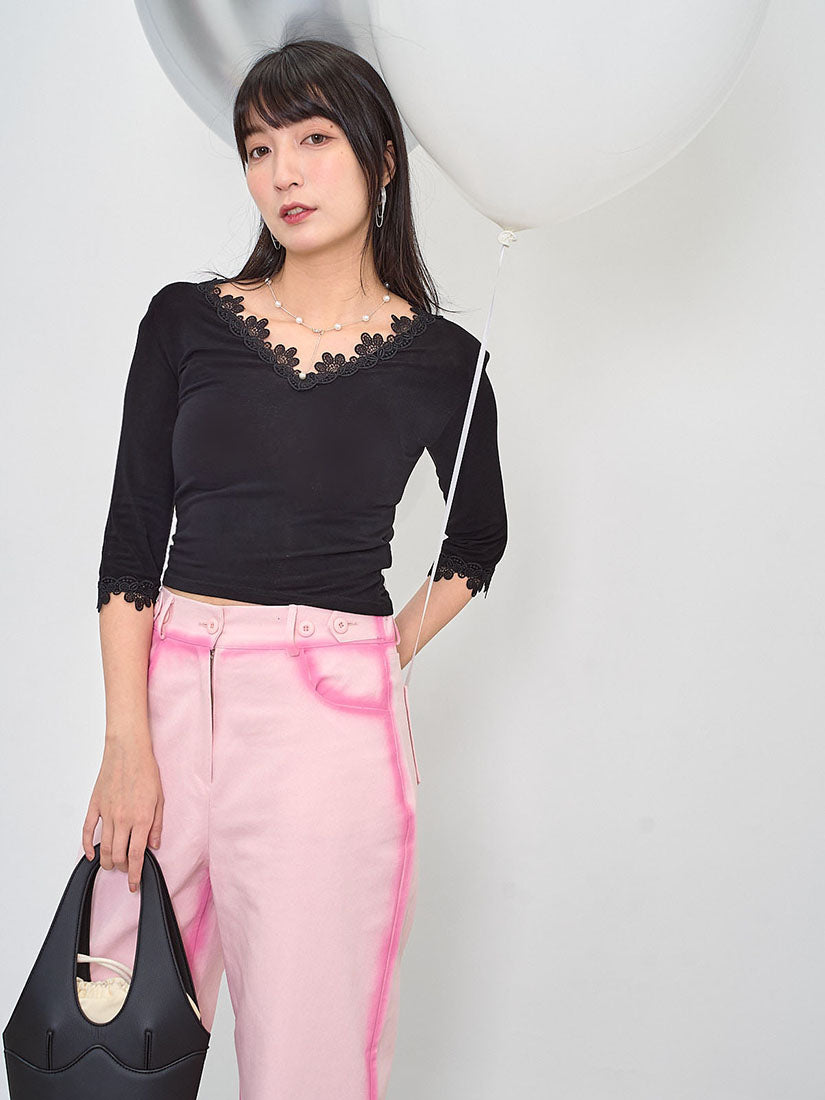 Lace Trim V-Neck Top (2 Colours)