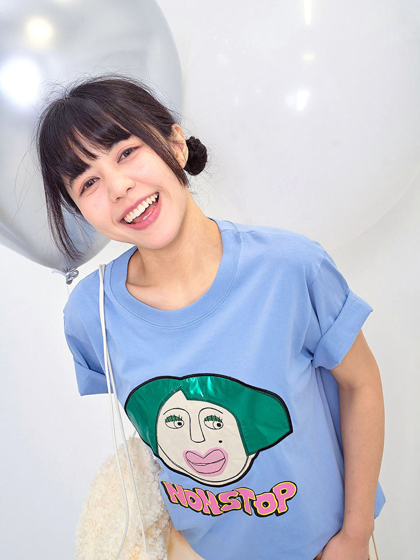 'Nonstop' Face Embroidered Tee