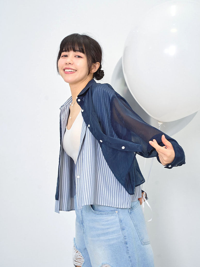Organza Layered Striped Shirt (2 Colours)
