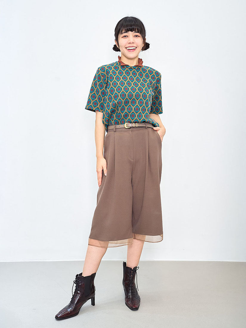 Knitted Collar Vintage Pattern Top (2 Colours)