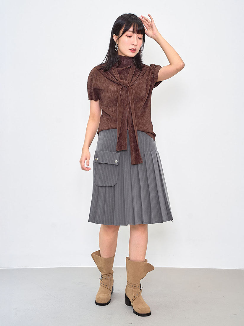 Pleated Wrinkle Top With Sailor Scarf (4 Colours)