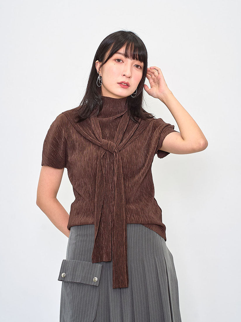 Pleated Wrinkle Top With Sailor Scarf (4 Colours)