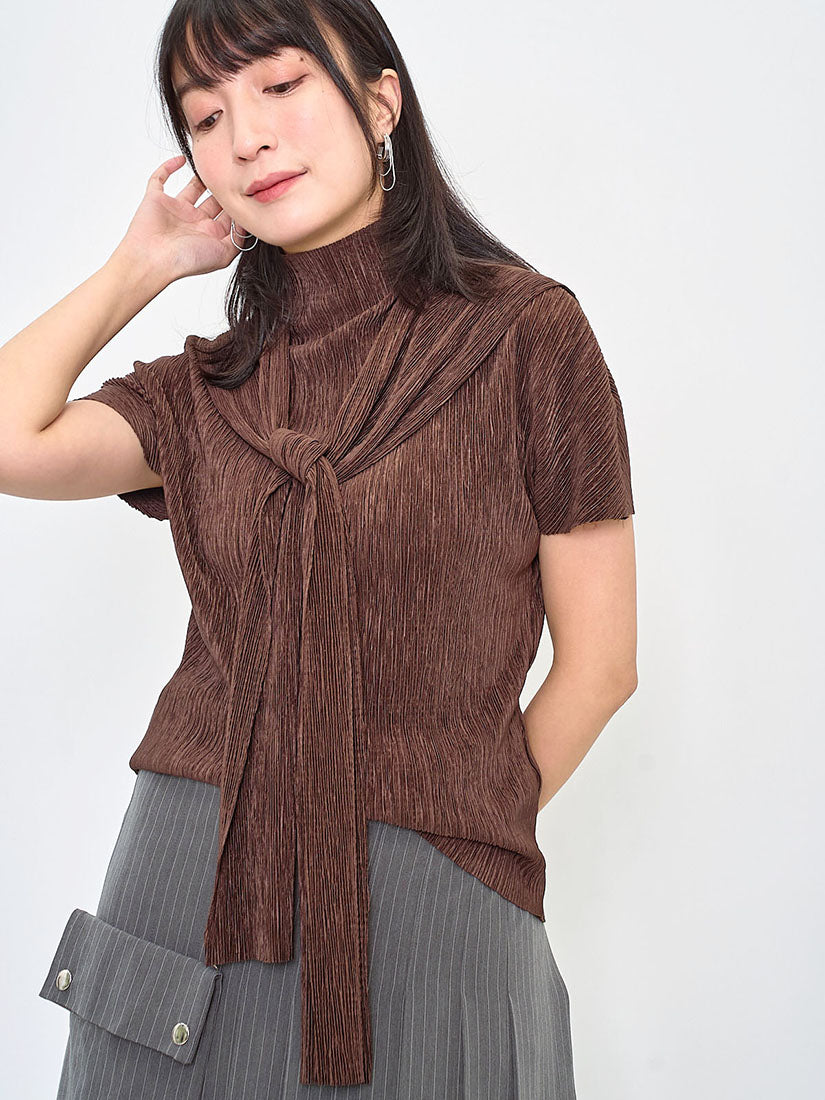 Pleated Wrinkle Top With Sailor Scarf (4 Colours)