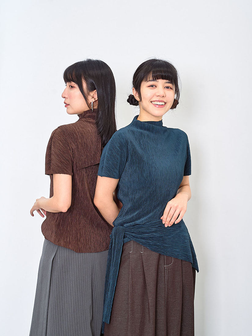 Pleated Wrinkle Top With Sailor Scarf (4 Colours)