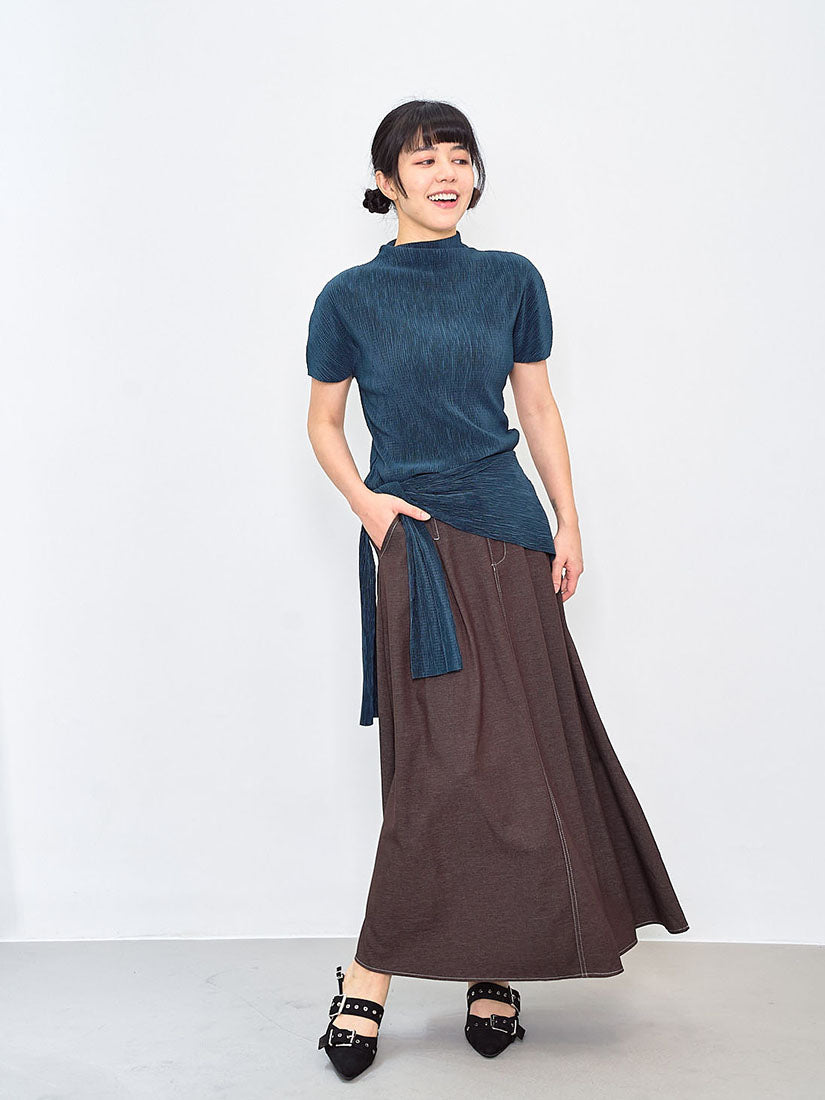 Pleated Wrinkle Top With Sailor Scarf (4 Colours)