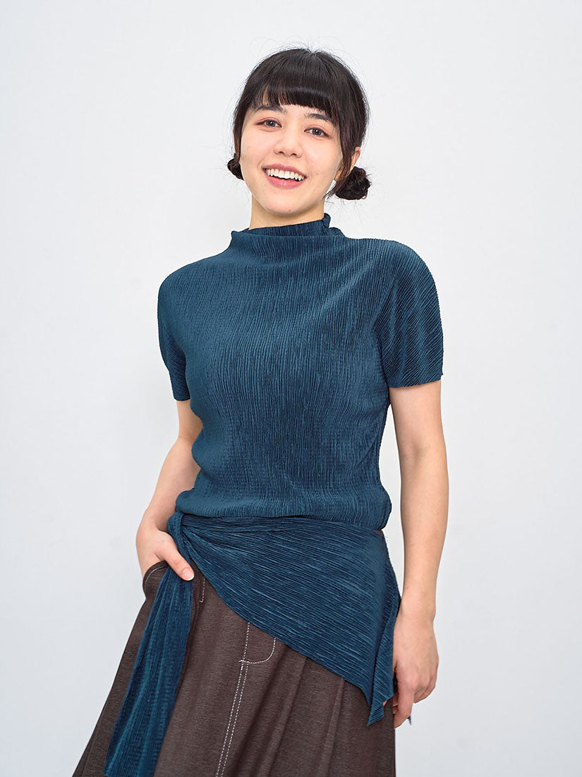 Pleated Wrinkle Top With Sailor Scarf (4 Colours)