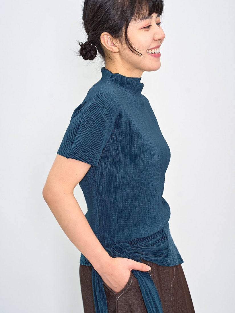 Pleated Wrinkle Top With Sailor Scarf (4 Colours)
