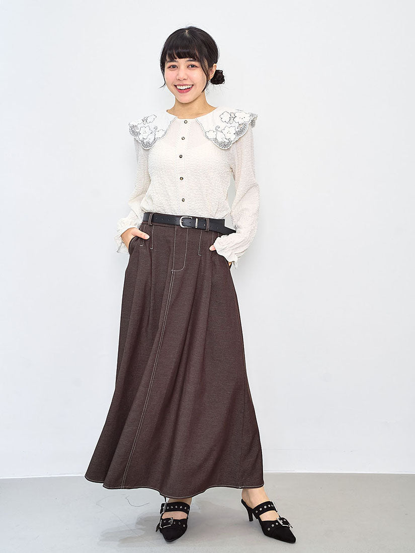 Embroidered Lace Collar Wrinkle Top (2 Colours)