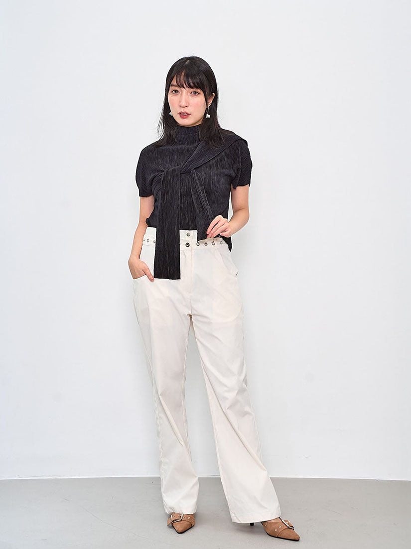 Pleated Wrinkle Top With Sailor Scarf (4 Colours)