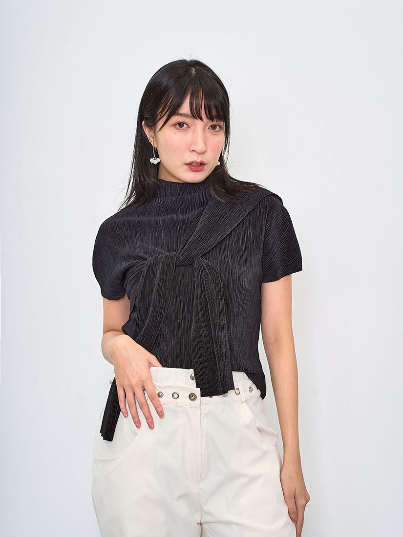 Pleated Wrinkle Top With Sailor Scarf (4 Colours)