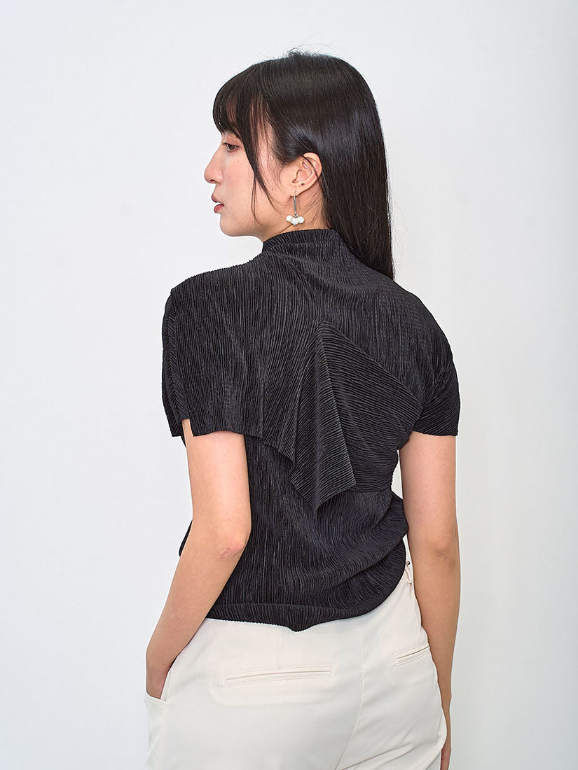 Pleated Wrinkle Top With Sailor Scarf (4 Colours)