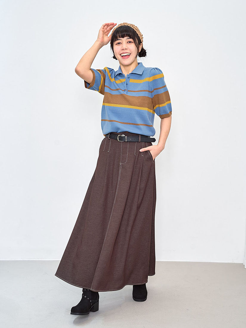 Striped Knit Polo Short Sleeve Sweater (2 Colours)