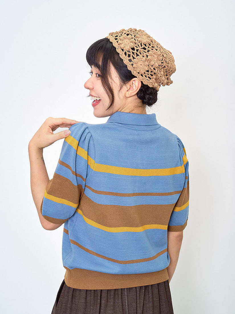 Striped Knit Polo Short Sleeve Sweater (2 Colours)