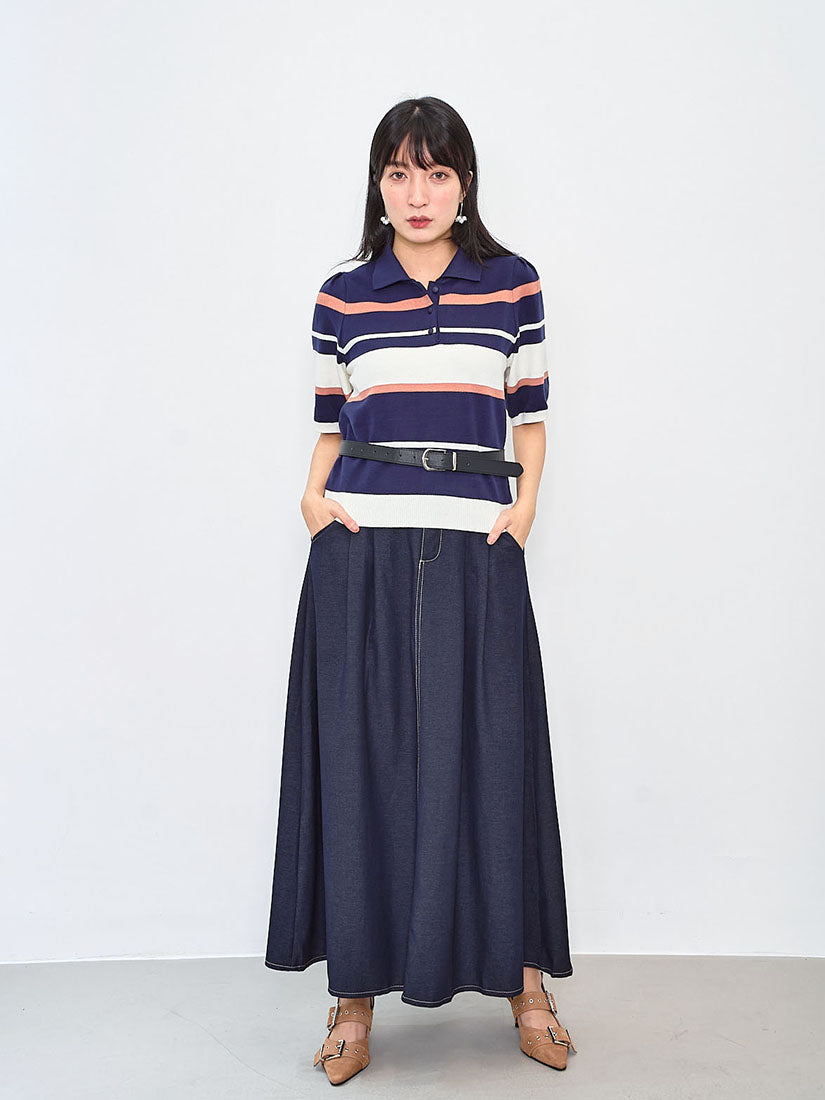 Striped Knit Polo Short Sleeve Sweater (2 Colours)