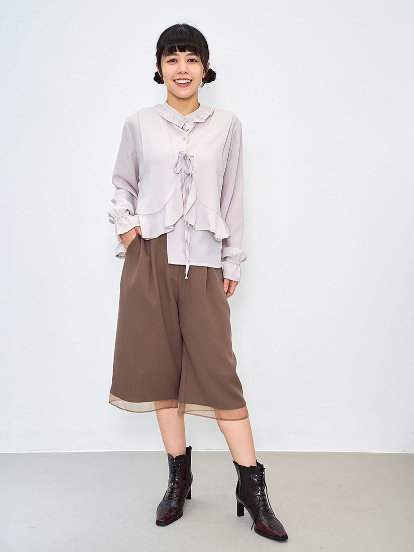 2ways Ruffle Detail Vest Layered Shirt (2 Colours)