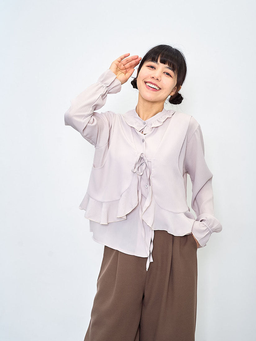 2ways Ruffle Detail Vest Layered Shirt (2 Colours)
