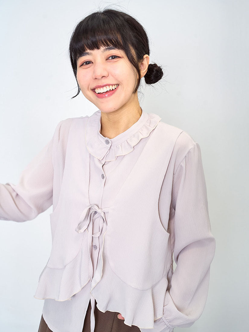 2ways Ruffle Detail Vest Layered Shirt (2 Colours)