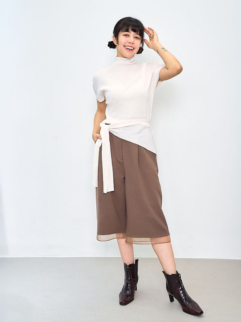 Pleated Wrinkle Top With Sailor Scarf (4 Colours)