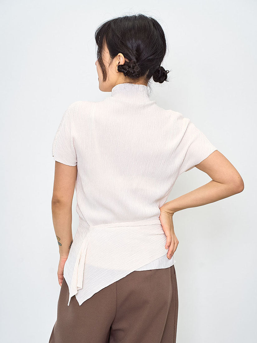 Pleated Wrinkle Top With Sailor Scarf (4 Colours)