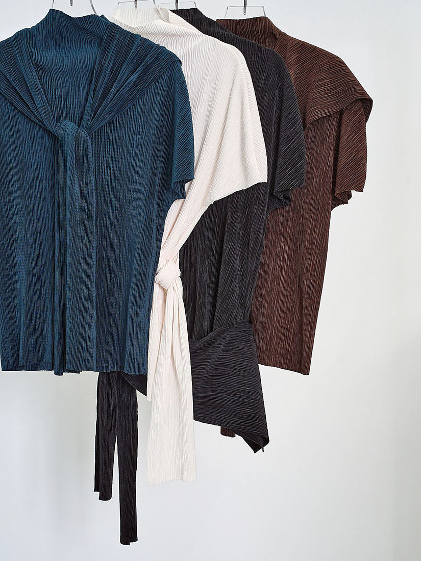 Pleated Wrinkle Top With Sailor Scarf (4 Colours)