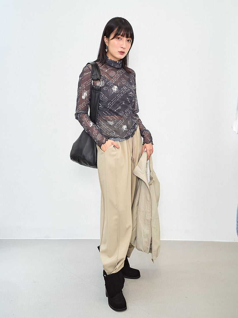 Sheer Hand Writing Printed Mesh Top (3 Colours)
