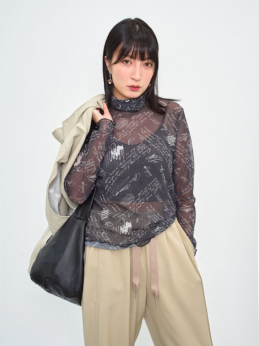 Sheer Hand Writing Printed Mesh Top (3 Colours)