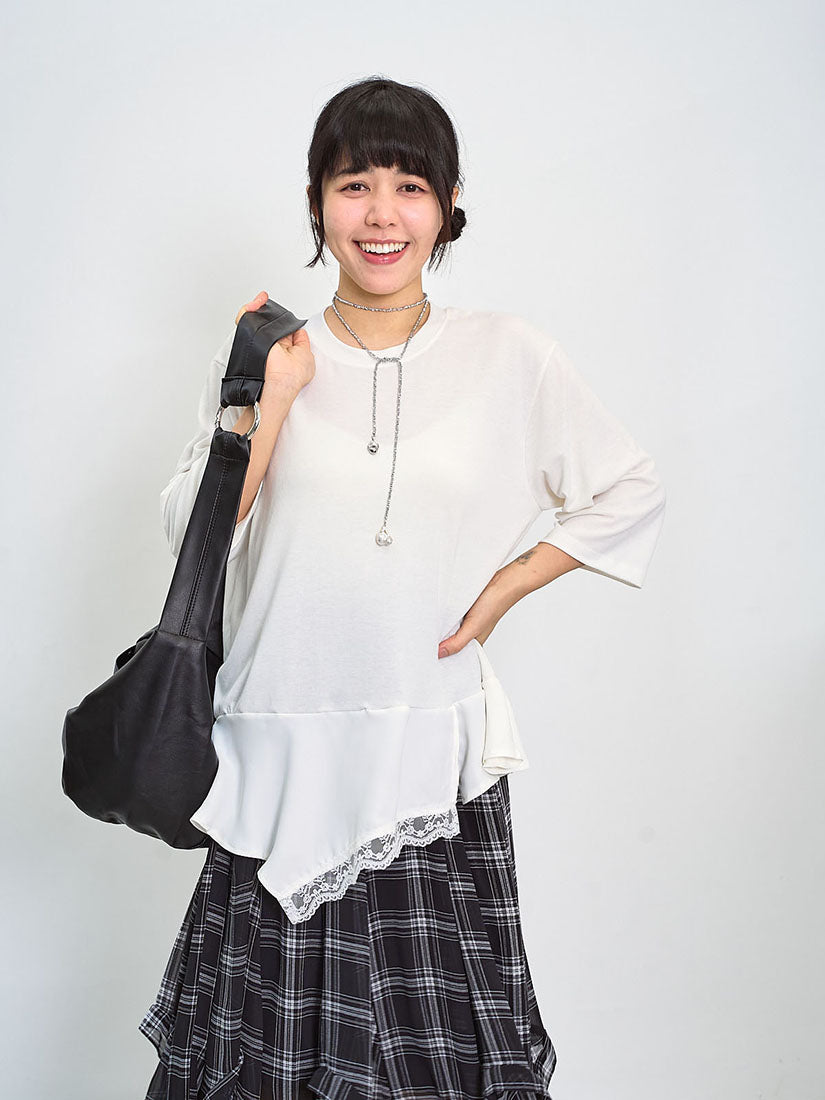 Asymmetrical Lace Trim Hem Top (2 Colours)