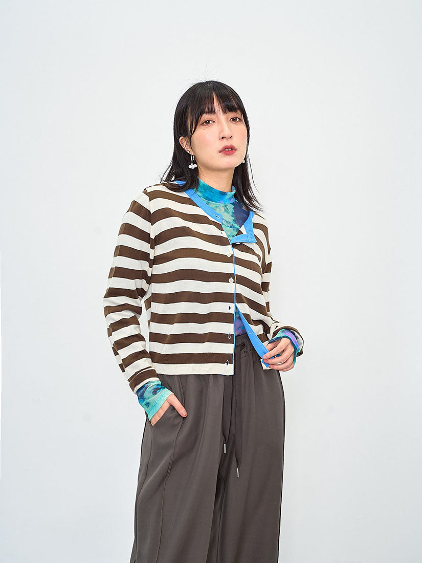 Contrast Neck Striped Cardigan (2 Colours)