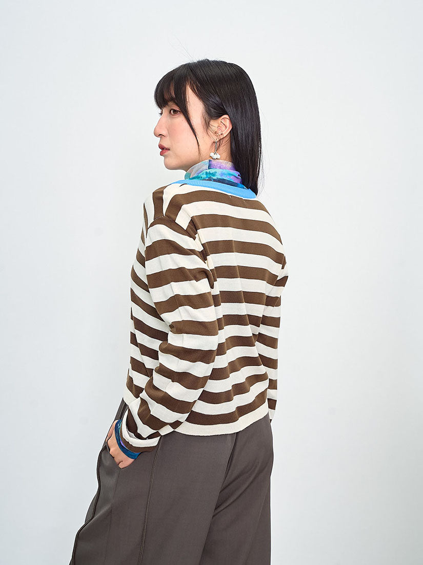 Contrast Neck Striped Cardigan (2 Colours)