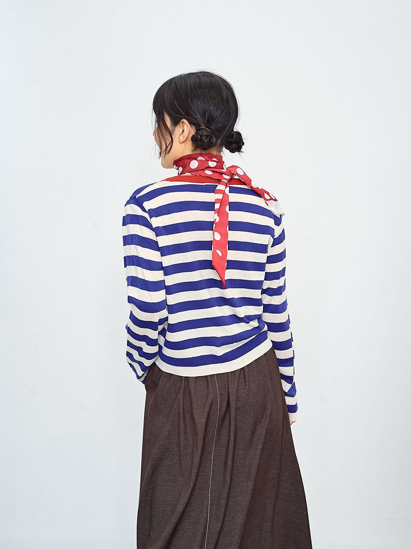 Contrast Neck Striped Cardigan (2 Colours)