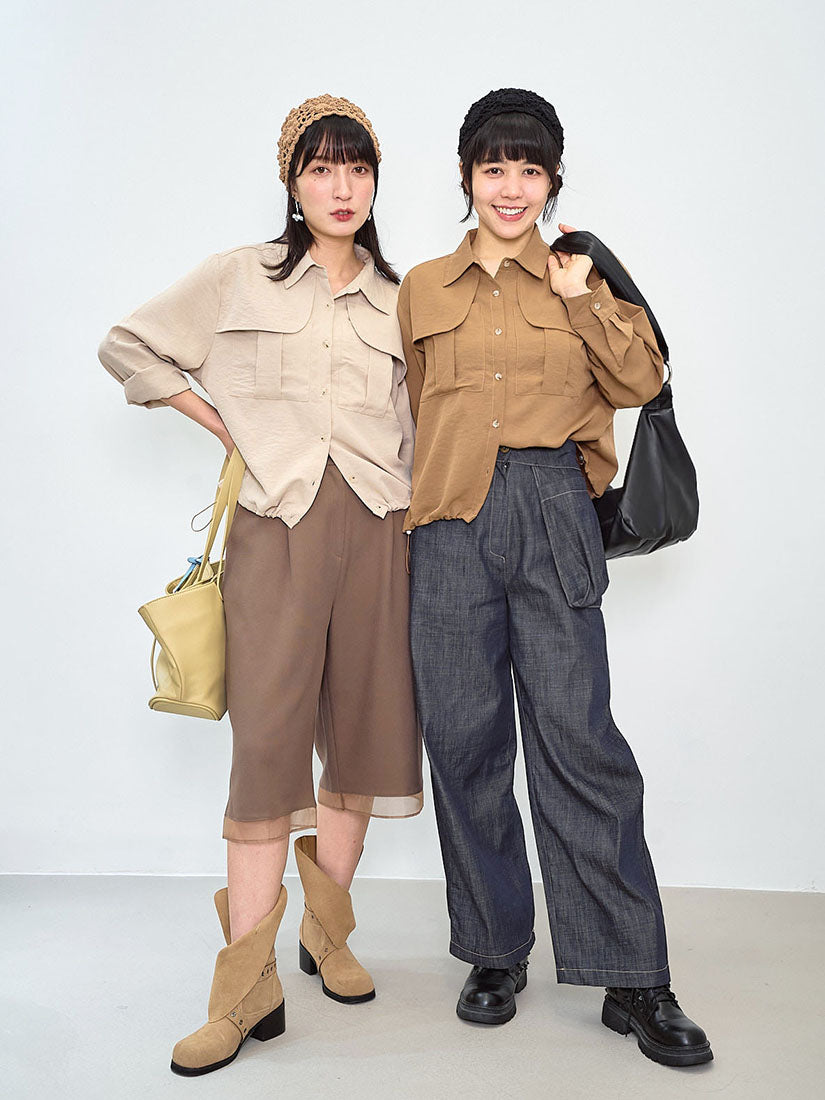 Flap Detail Drawstring Waist Blouse (2 Colours)
