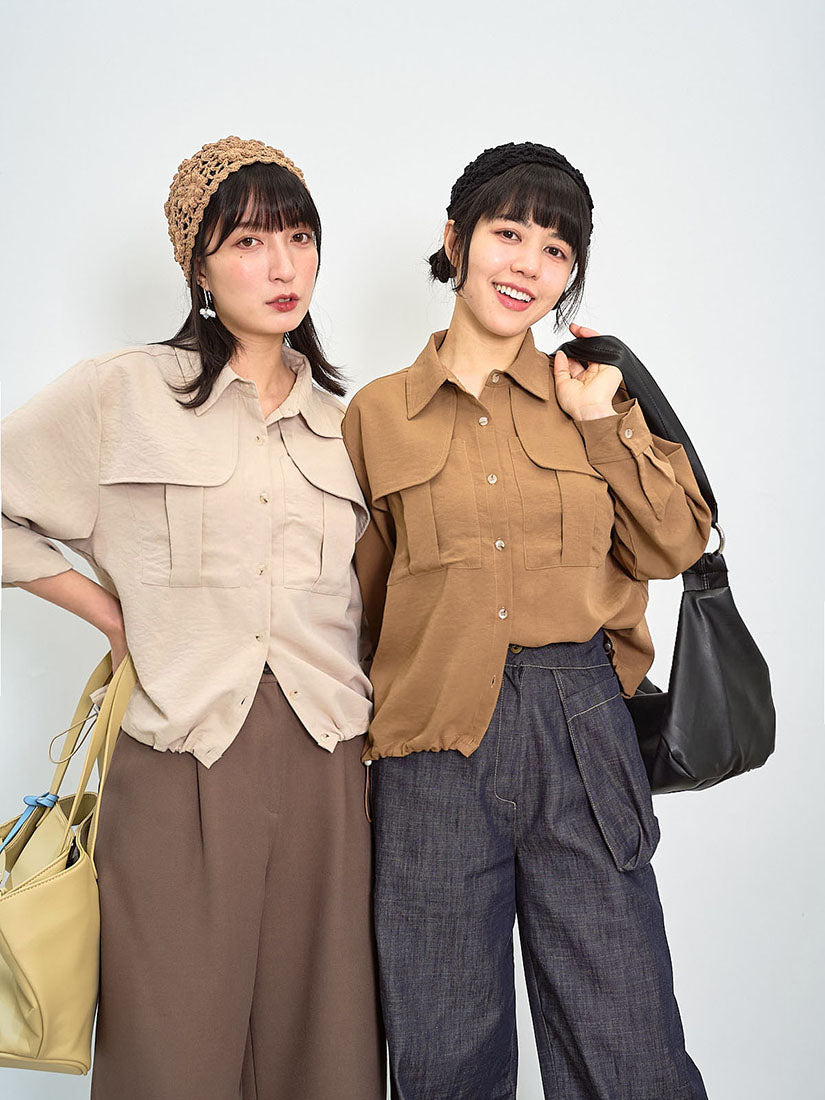 Flap Detail Drawstring Waist Blouse (2 Colours)