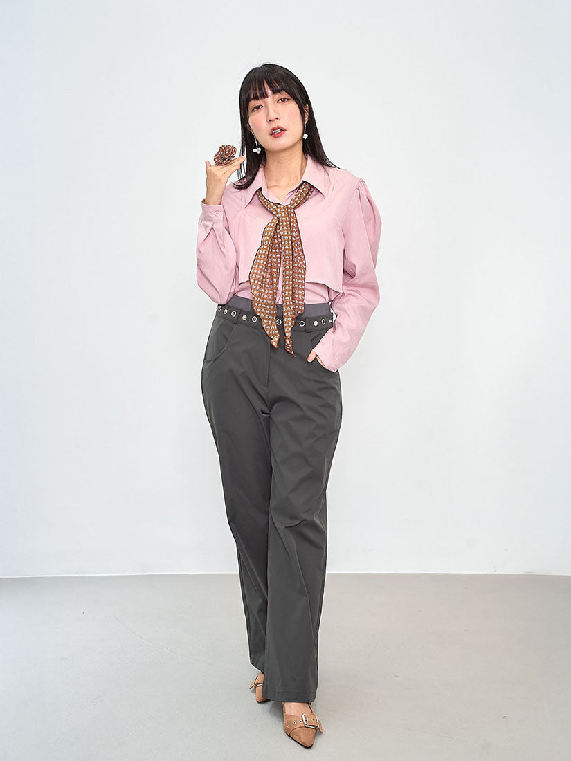 Double Waistband Eyelet Detail Pants (2 Colours)