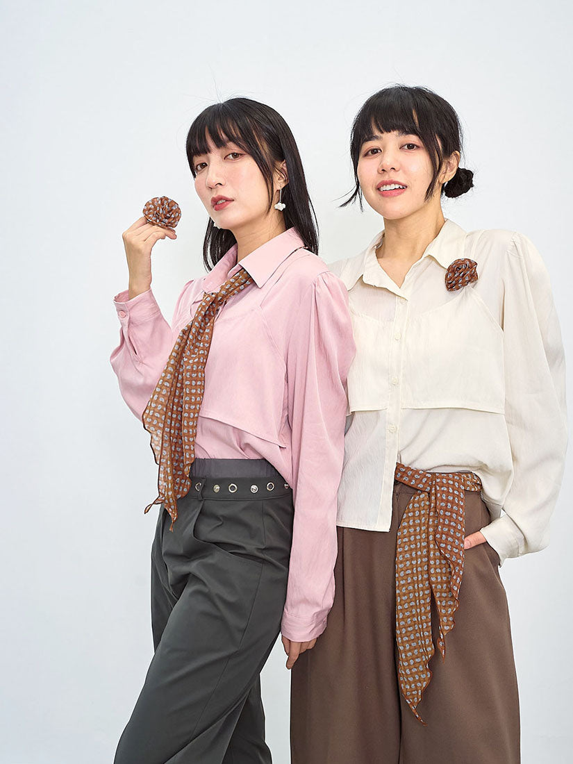 Bra Top Layered Blouse With Paisley Printed Scarf And Brooch (2 Colours)
