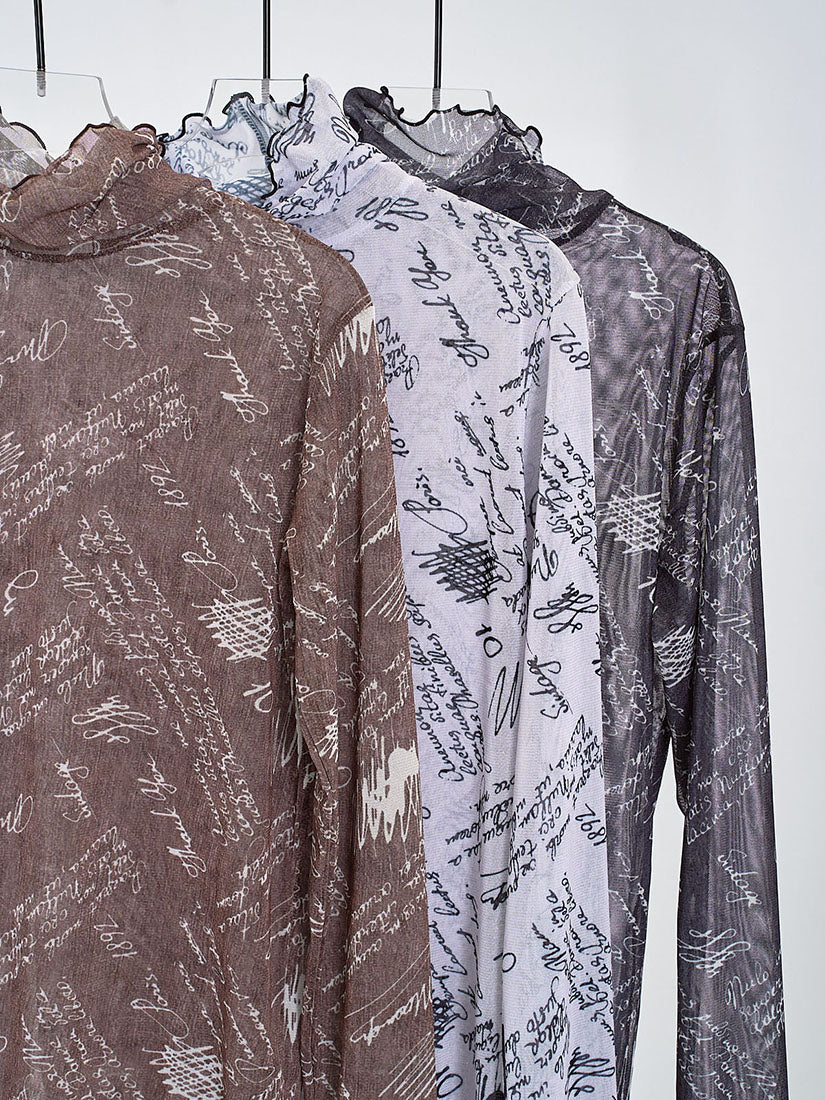 Sheer Hand Writing Printed Mesh Top (3 Colours)