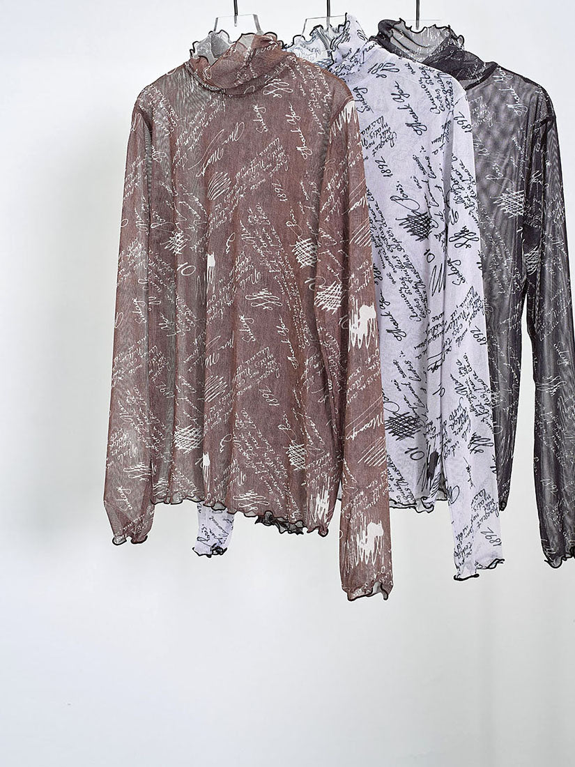 Sheer Hand Writing Printed Mesh Top (3 Colours)