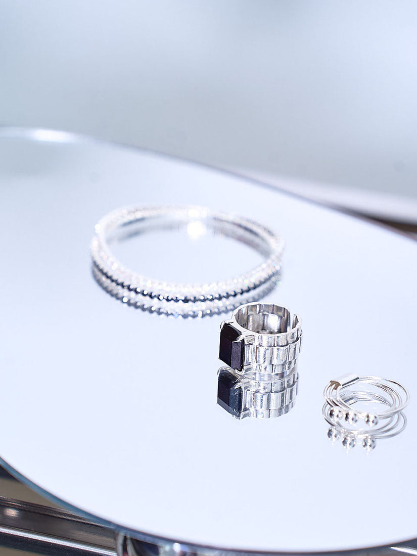 Natural Stone Silver Watchband Ring (2 Colours)