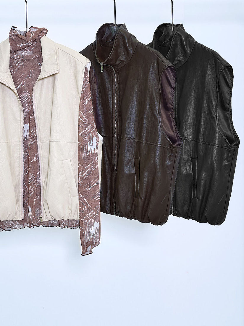 Leather Bomber Vest (3 Colours)