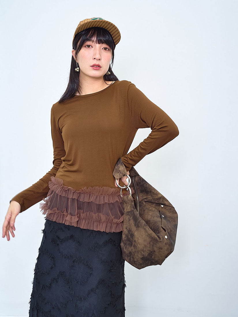 Ruffle Mesh Hem Top (2 Colours)