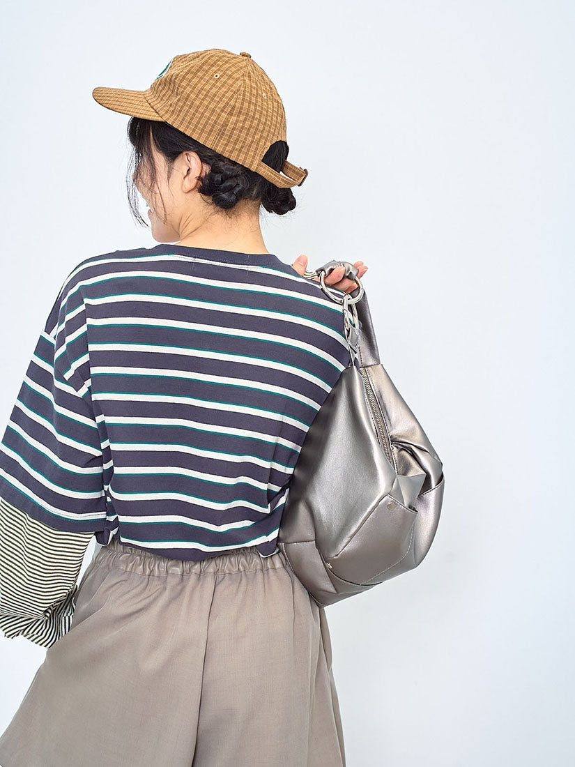 Heart Pocket Double Sleeve Striped Top (2 Colours)
