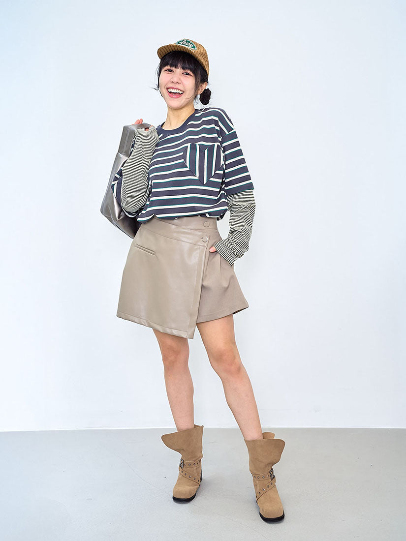 Heart Pocket Double Sleeve Striped Top (2 Colours)