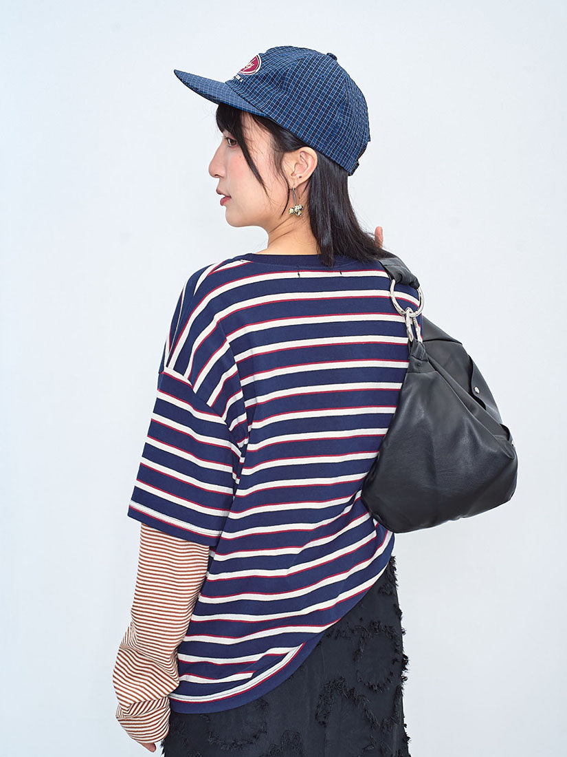 Heart Pocket Double Sleeve Striped Top (2 Colours)
