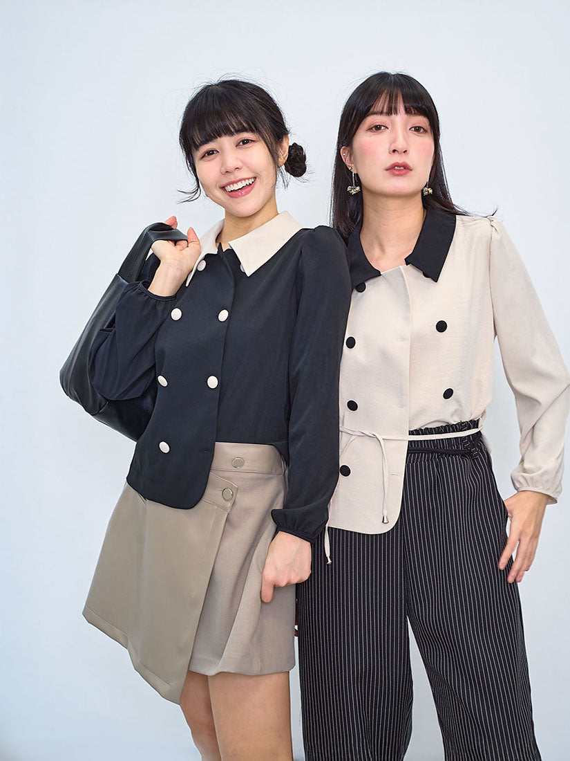 Two Tone Double Breasted Blouse / Outer (2 Colours)