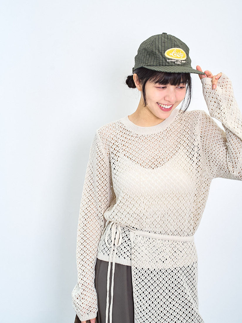 Pointelle Knitted Sweater With Waist Scarf (2 Colours)