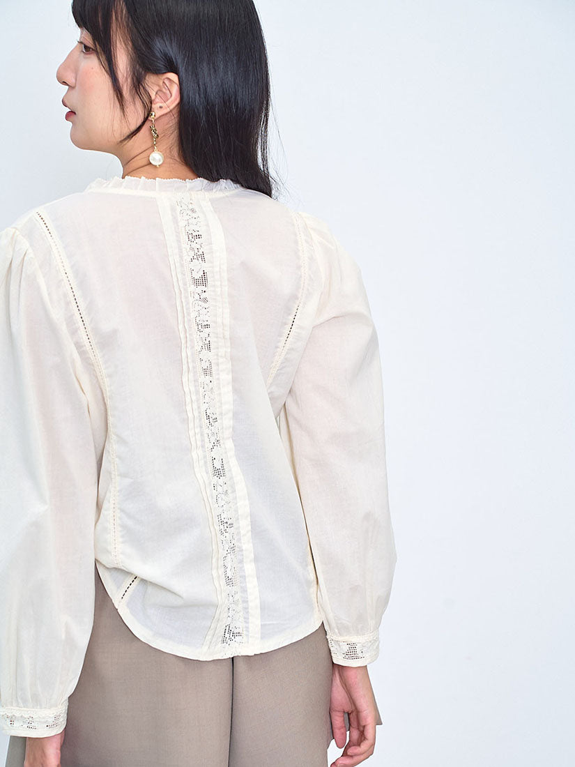 Lace Trim V Neck Blouse